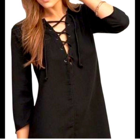 Abercrombie & Fitch Dresses & Skirts - Abercrombie & Fitch Black Tunic Mini Dress with Lace-up Color Size S Goth Witchy